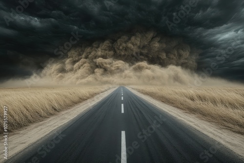  The Road to Storm- A dramatic and moody image of a road leading into a gathering storm,_1(321). Beautiful simple AI generated image photo