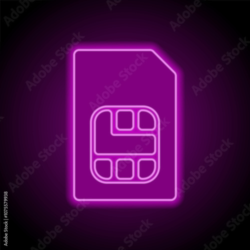 Sim card simple icon. Flat design. Purple neon on black background