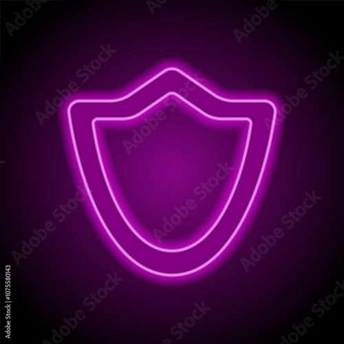 Sheild protection simple icon. Flat design. Purple neon on black background