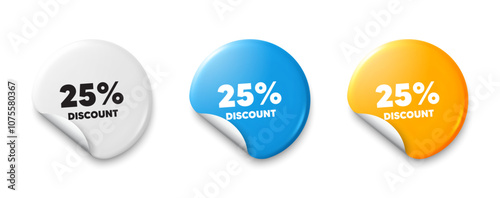 25 percent discount. Price tag sticker with offer message. Sale offer price sign. Special offer symbol. Sticker tag banners. Discount label badge. Vector