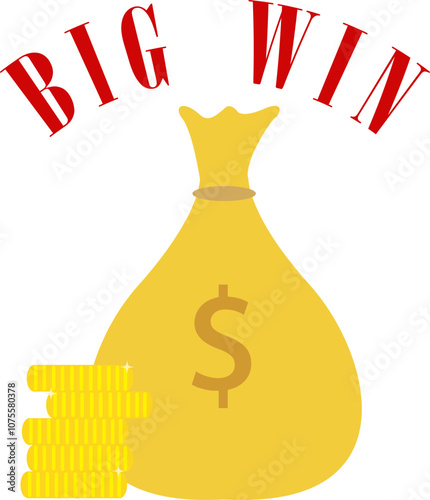 Money bag icon with gold coins and Big Win title