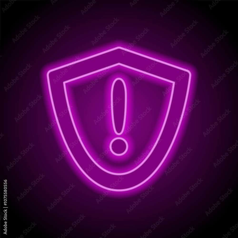 Security simple icon, vector. Flat design. Purple neon on black background Security simple icon, vector. Flat design. Purple neon on black background