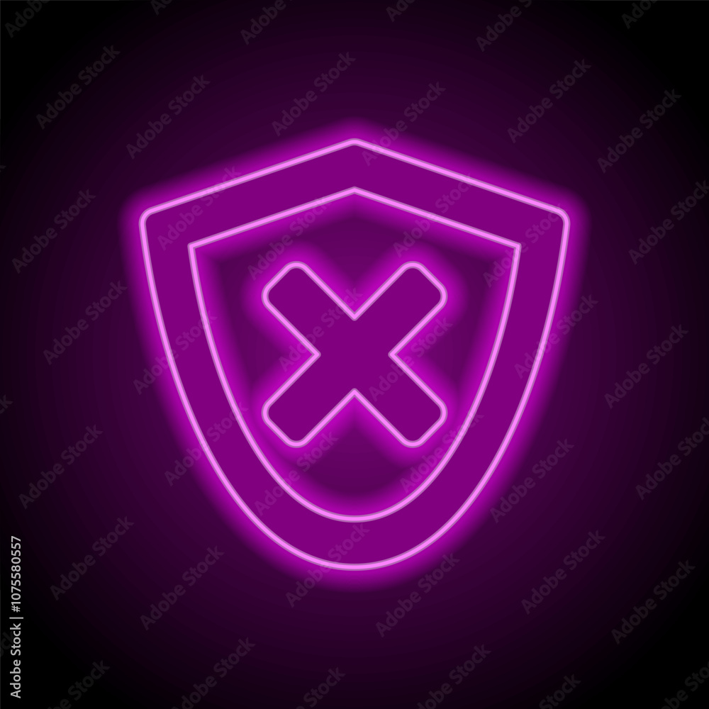 Security simple icon vector. Flat design. Purple neon on black background Security simple icon vector. Flat design. Purple neon on black background