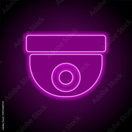 Security cam simple icon. Flat design. Purple neon on black background
