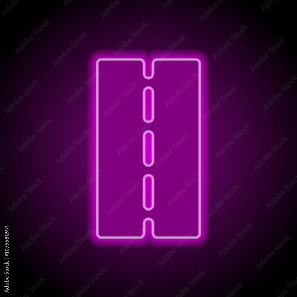 Road simple icon vector. Flat design. Purple neon on black background Road simple icon vector. Flat design. Purple neon on black background