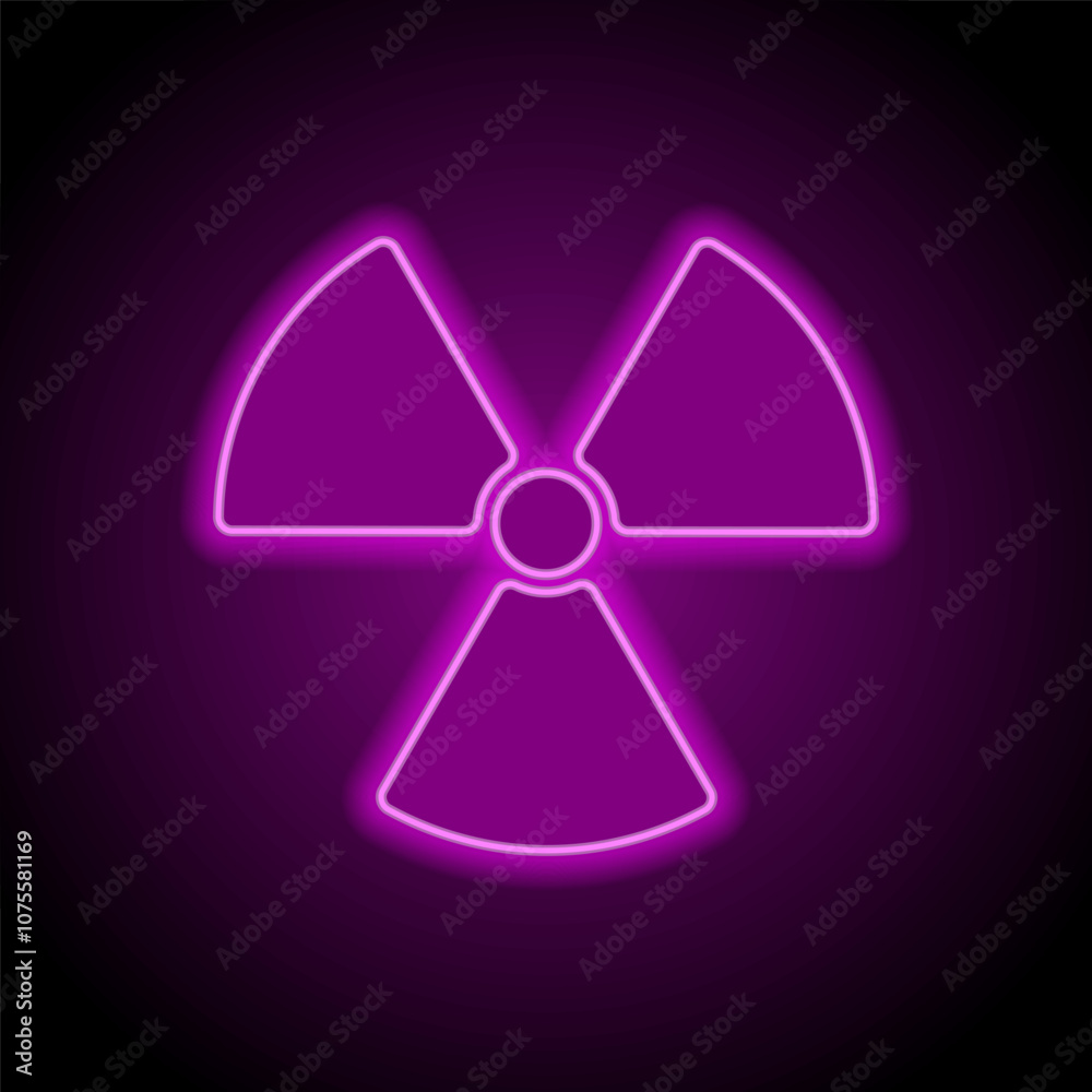 Radiation simple icon vector. Flat design. Purple neon on black background Radiation simple icon vector. Flat design. Purple neon on black background
