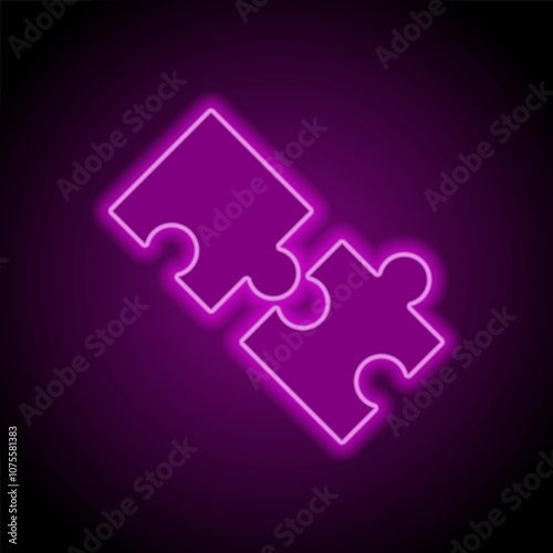 Puzzle simple icon vector. Flat design. Purple neon on black background