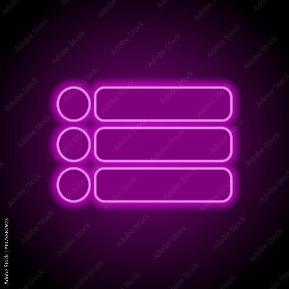 Menu simple icon vector. Flat design. Purple neon on black background Menu simple icon vector. Flat design. Purple neon on black background