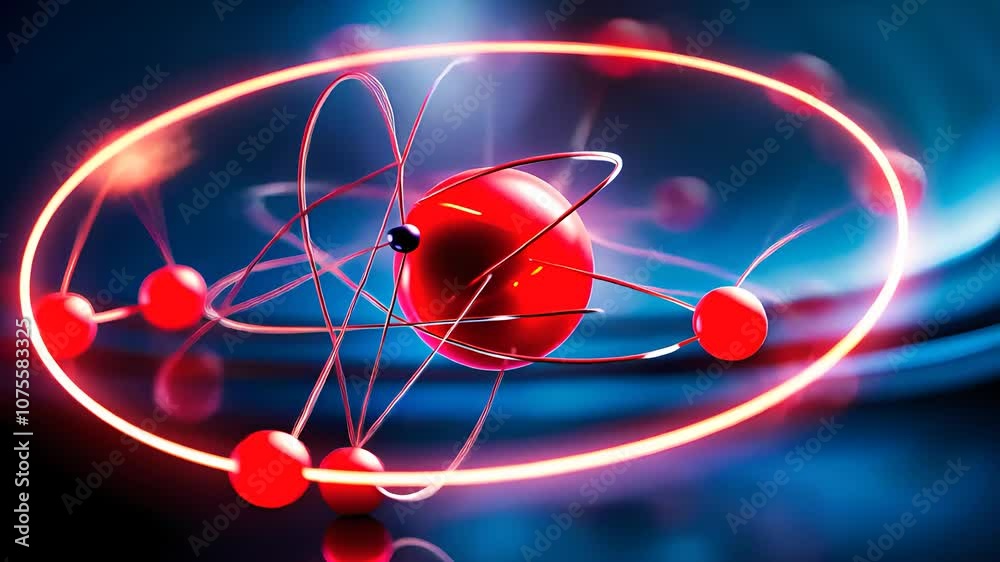  Digital Atom Model with Glowing Red Orbit