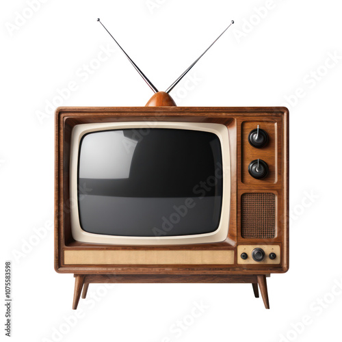 Retro wooden TV isolated on a white background, PNG background