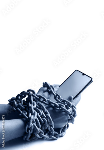 Hands tied with a chain to the phone photo