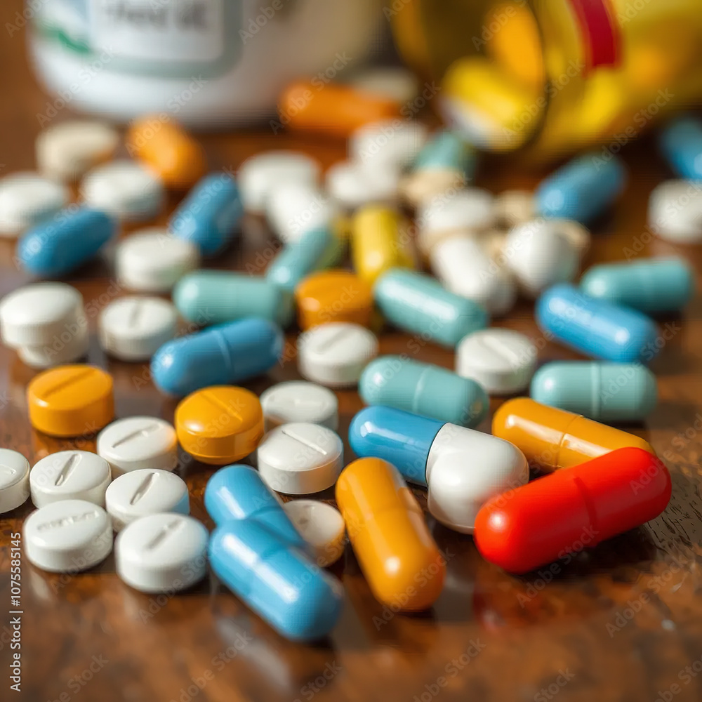 Different pills on the table, close up Different pills on the table, close up