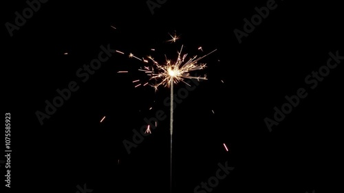 Lightening sparkler on the black background. Sparkler concept. Bengal lights are burning on a black background. Holiday party concept. New year party sparkler.