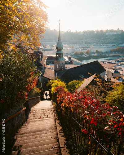 Obraz na płótnie Salzburg historic town with stairs at sunset, Salzburg Land, Austria w salonie