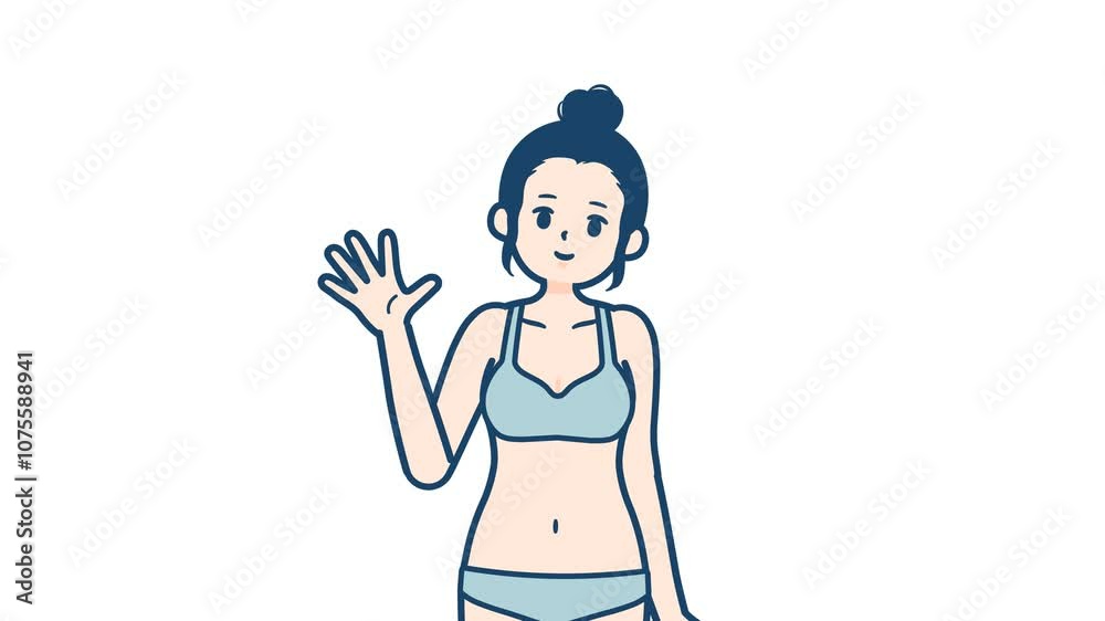 Underwear woman_A gesture of smiling and waving hello_with alpha channel Underwear woman_A gesture of smiling and waving hello_with alpha channel