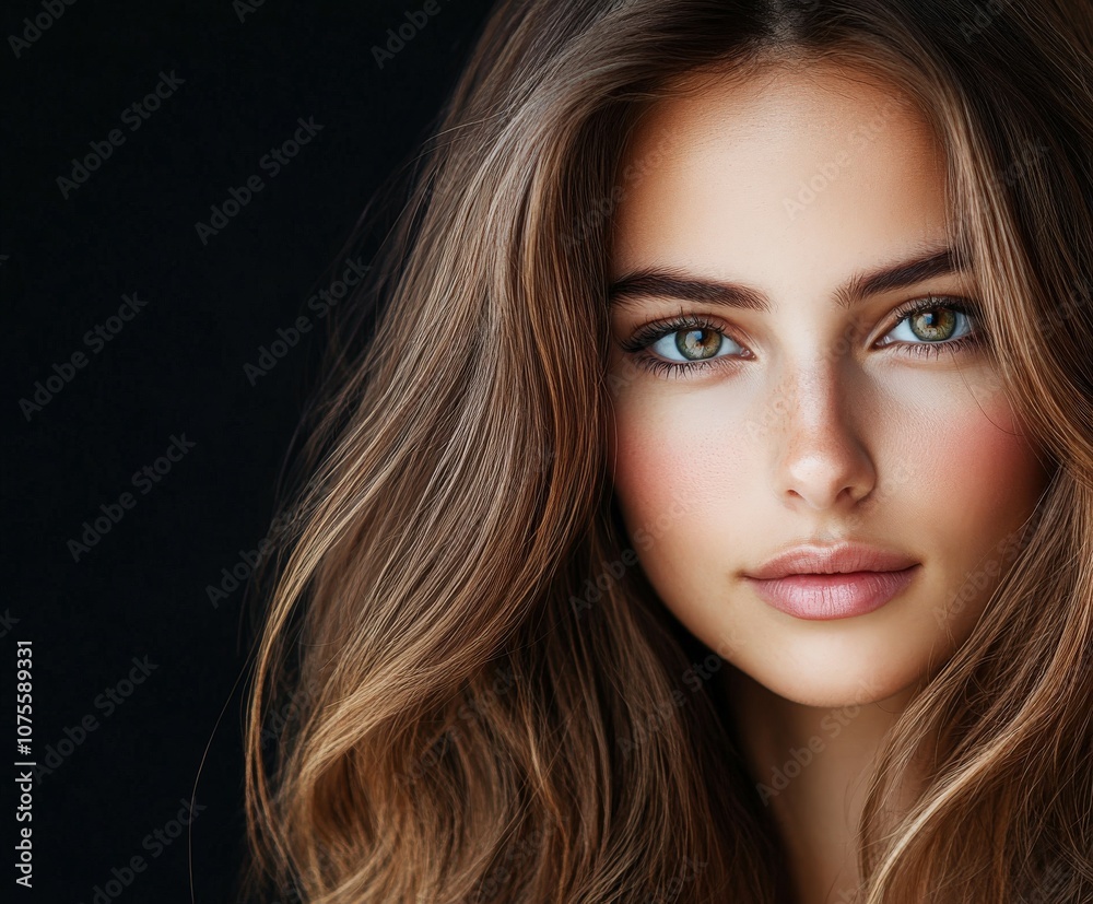 Fototapeta premium Portrait of a young woman with long hair and striking green eyes