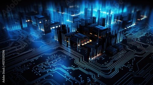 High-Tech Circuit Board with Advanced Microprocessors and Electronic Components. Futuristic Technology Background