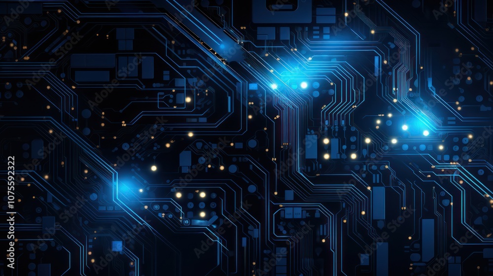 High-Tech Circuit Board with Advanced Microprocessors and Electronic Components. Futuristic Technology Background High-Tech Circuit Board with Advanced Microprocessors and Electronic Components. Futuristic Technology Background