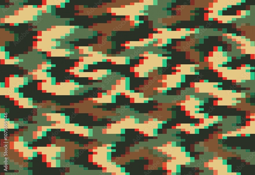 Fototapeta premium Camouflage Khaki pixels glitch texture background