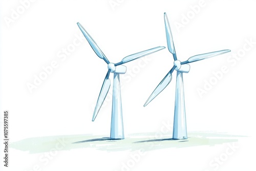 Modern Wind Turbines in a Minimalist Style Representing Clean Energy Solutions and Sustainable Development in a Bright and Airy Environment