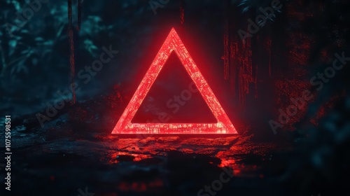 A red digital warning triangle represents cybersecurity and data alerts