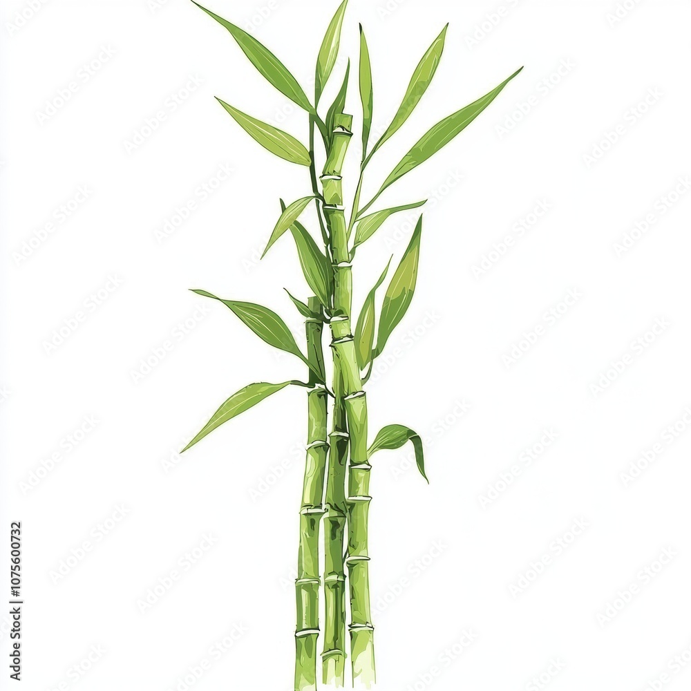 Fototapeta premium Lush Green Bamboo Stalks Standing Tall Against a White Background Representing Nature's Resilience and Eco-Friendly Aesthetics in Botanical Decor