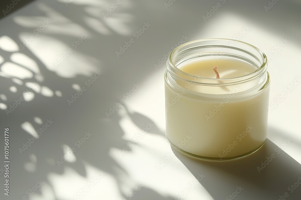 Scented candle with artistic shadow play on surface Scented candle with artistic shadow play on surface