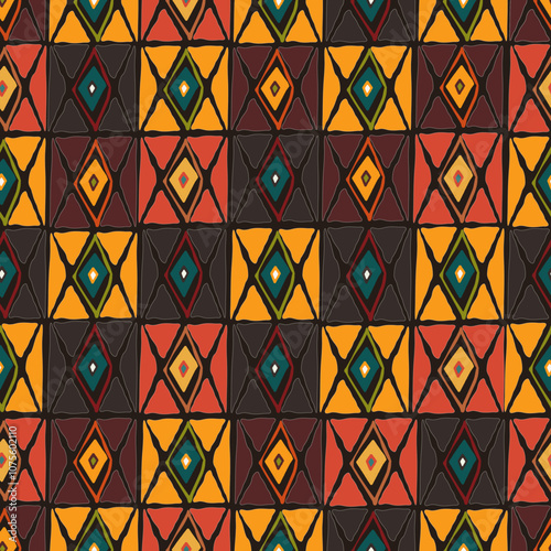 African tribal ethnic pattern, abstract seamless pattern with ornament and african masks