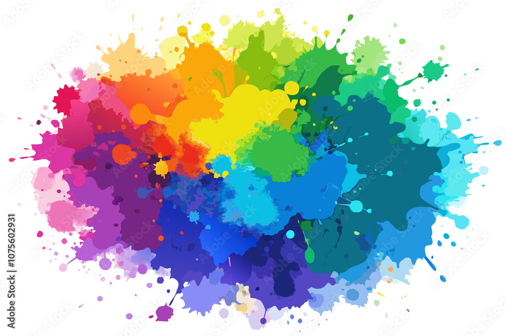 A vibrant array of colors splashes across a white background, creating a visually dynamic and energetic scene A vibrant array of colors splashes across a white background, creating a visually dynamic and energetic scene