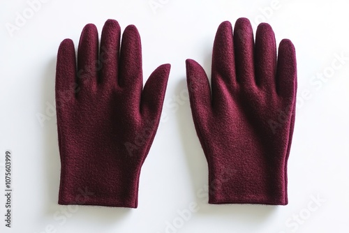 Pair of red gloves on white background, warm and cozy