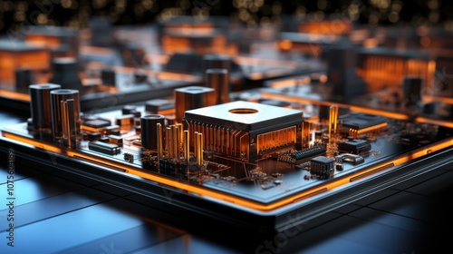 High-Tech Circuit Board with Advanced Microprocessors and Electronic Components. Futuristic Technology Background photo