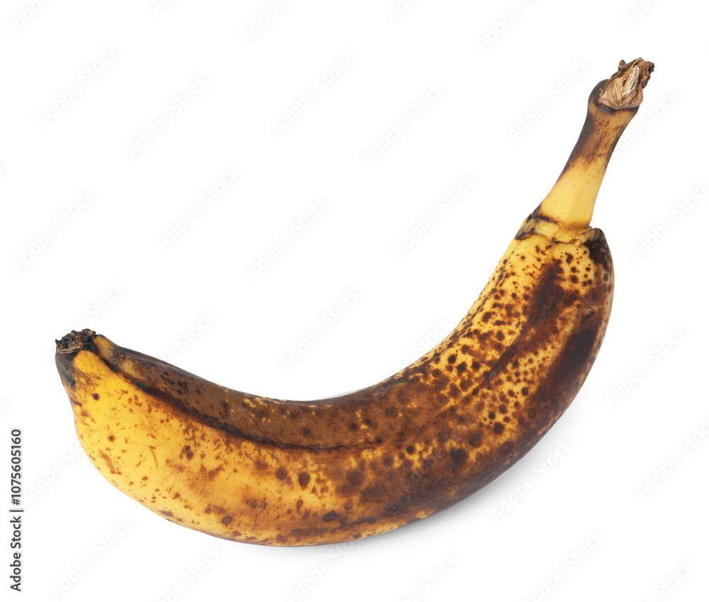 Overripe banana with dark spots isolated on white Overripe banana with dark spots isolated on white