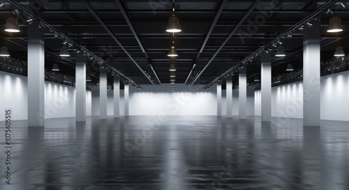 Expo Hall. Three-Dimensional Architecture with Black Background for Exhibition Booths