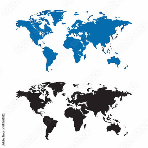 Two detailed world maps, one with country borders illustration (2)