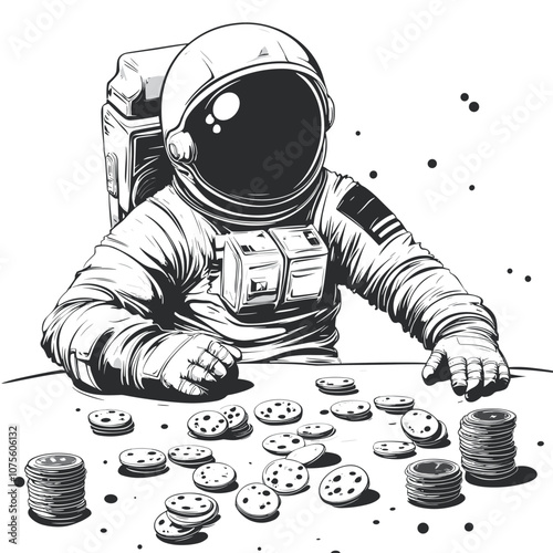 vector astronaut in casino black lines on white background .Generative AI