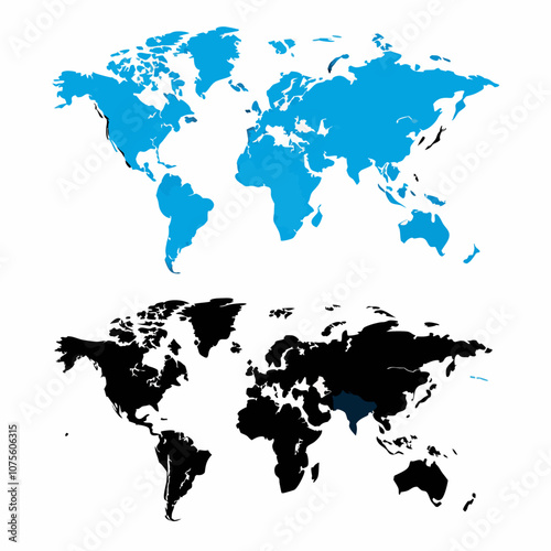 Two detailed world maps, one with country borders illustration (8)