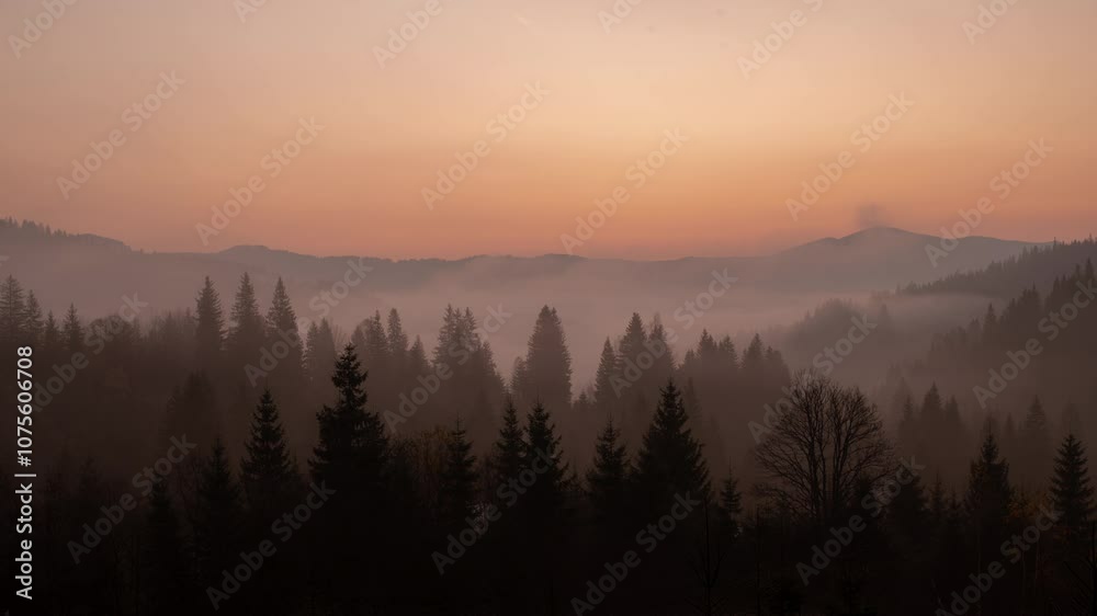 Foggy sunrise. Time-lapse video. Foggy sunrise. Time-lapse video.