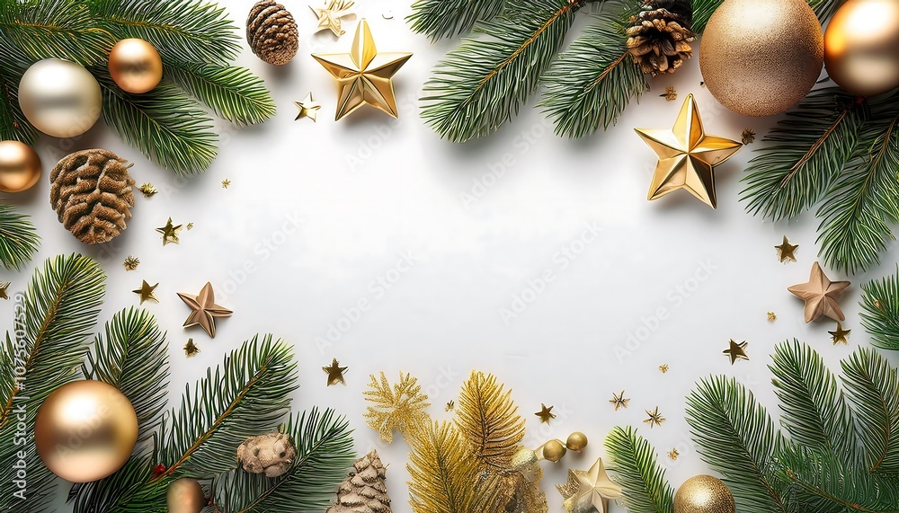 Naklejka premium A festive holiday website design features a Christmas frame with fir branches, pine cones, _1(243)