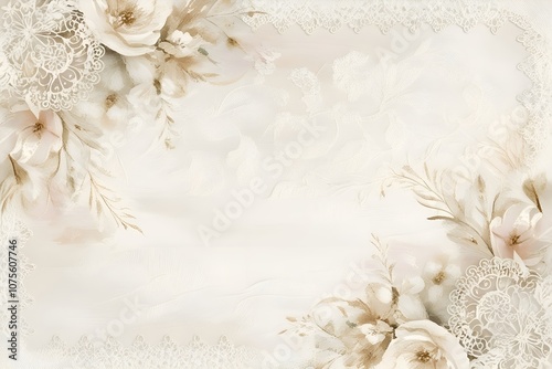 Watercolor floral beige background. Wedding frame with flowers. Vintage corner frame with lace. Illustration for wedding invitation. Background for invitation, greeting card. 