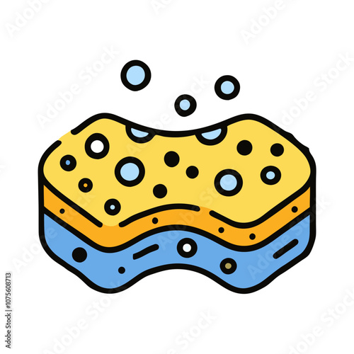 Colorful sponge icon with bubbles for cleaning and artistic projects