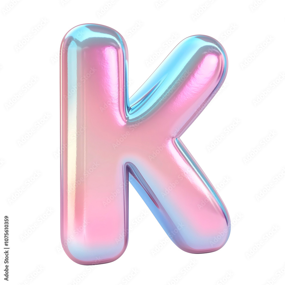 3d holographic letter K uppercase letter K png 3d letter K isolated iridescent alphabet stylish font