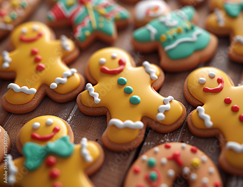 Close-up of Gingerbread Men Cookies with Icing photo