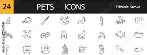 pets icon set. edit strokes