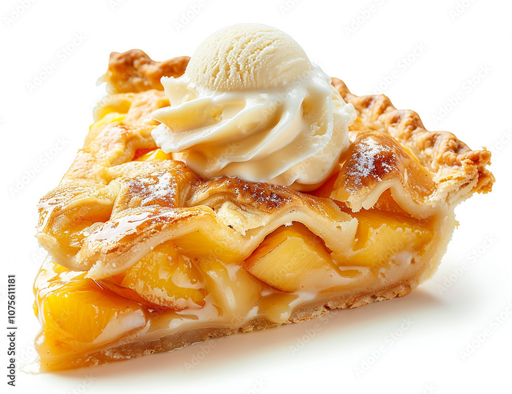 Delicious Peach Cobbler with Vanilla Ice Cream Close-up Delicious Peach Cobbler with Vanilla Ice Cream Close-up