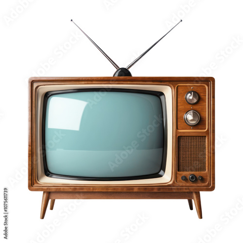 Retro wooden TV isolated on a white background, PNG background
