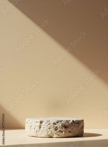 A minimalist stone podium with a raw, unpolished texture, scene for cosmetic products. for sale and business
