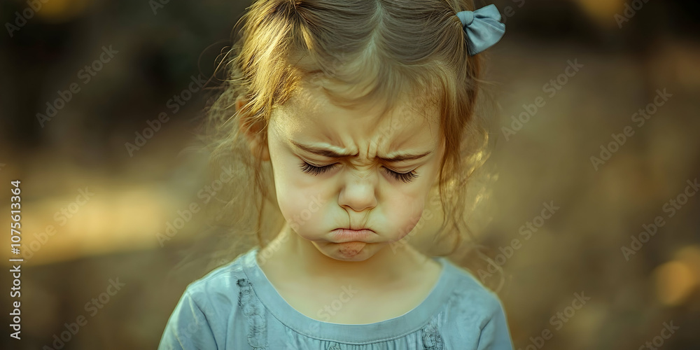 Young child with a sad and sulking expression, expressing feelings of anger and frustration Young child with a sad and sulking expression, expressing feelings of anger and frustration