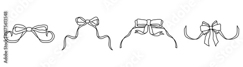 Frames with black bows and ribbons in coquette aesthetics. Monochrome сlip art graphic for greeting cards, wedding invitations, posters. Hand-drawn illustration.