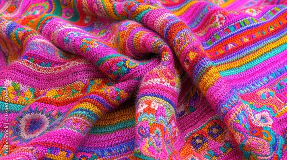 Colorful knitted fabric with paisley pattern. Colorful knitted fabric with paisley pattern.