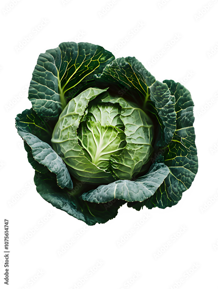 Fototapeta premium savoy green cabbage top down view above on transparent background